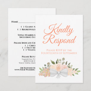 Cartão RSVP Casamento de Buquê Floral Rustic Coral Peach