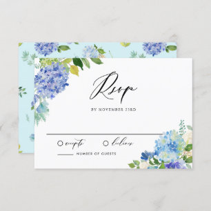 Cartão RSVP Casamento de Buquê Hydrangea Azul Watercolor