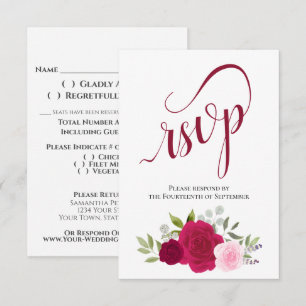 Cartão RSVP Casamento de Buquês de Rosas Magenta e Rosa