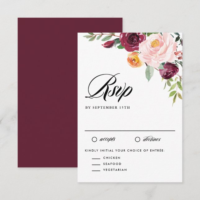 Cartão RSVP Casamento de Buquês Florais de Autumn Automs (Frente/Verso)
