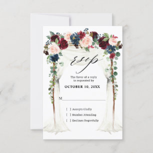 Cartão RSVP Casamento de Burgundy Blush Marinho Floral Arch Ca