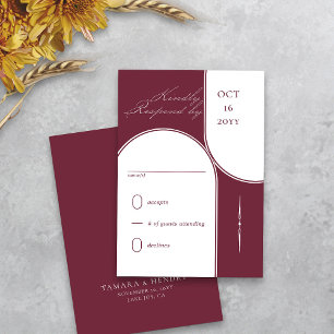 Cartão RSVP Casamento de Burgundy, Elegante de Arca Moderna