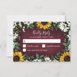 Cartão RSVP Casamento de Burgundy Red Sunflower