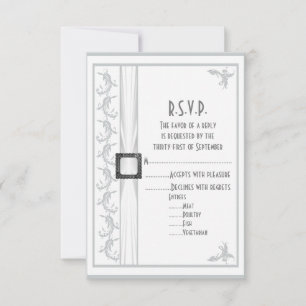 Cartão RSVP Casamento de cadarço branco de cinza simples R.S.V