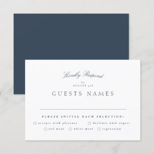 Cartão RSVP Casamento de Caligrafia Azul com Marinho Clássico