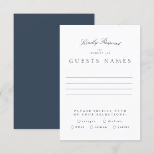 Cartão RSVP Casamento de Caligrafia Azul com Marinho Clássico