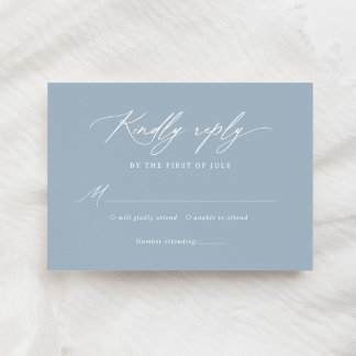 Cartão RSVP Casamento de Caligrafia Azul Elegante