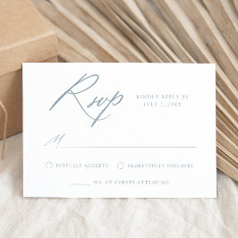 Cartão RSVP Casamento de Caligrafia Azul Empoeirado Elegante