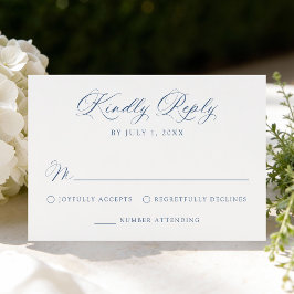 Cartão RSVP Casamento de Caligrafia Azul Marinho Clássico