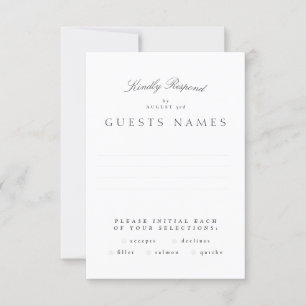 Cartão RSVP Casamento de Caligrafia Branca de Cinzas Clássicas