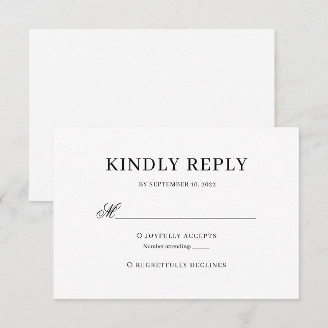 Cartão RSVP Casamento De Caligrafia Clássica Negra E Branca Rs (Frente/Verso)