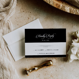 Cartão RSVP Casamento de Caligrafia Clássica Preto e Branco