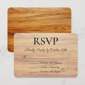 Cartão RSVP Casamento de Caligrafia com Aparência de Madeira d