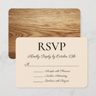 Cartão RSVP Casamento de Caligrafia com Aparência de Madeira d