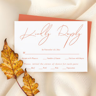 Cartão RSVP Casamento de caligrafia com roteiro de laranja de 