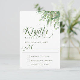 Cartão RSVP Casamento de Caligrafia com Verde de Eucalipto Ele