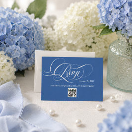 Cartão RSVP Casamento de Caligrafia de Luxo Minimal Azul