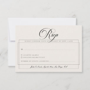 Cartão RSVP Casamento de Caligrafia de Marfim Preto Clássico