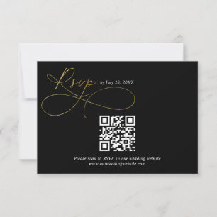 Cartão RSVP Casamento de Caligrafia de Script Dourado e Preto