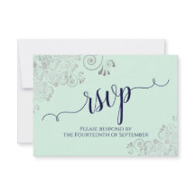 Casamento de Caligrafia Elegante Azul Mint Green &