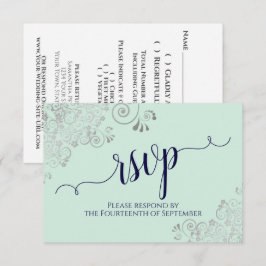 Cartão RSVP Casamento de Caligrafia Elegante Azul Mint Green &