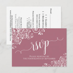 Cartão RSVP Casamento de Caligrafia Elegante com Rosa de Lace 