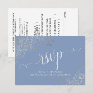 Cartão RSVP Casamento de Caligrafia Elegante de Amigos Azuis e