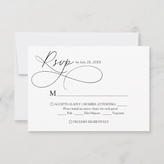 Cartão RSVP Casamento de Caligrafia Elegante Minimalista (Frente)