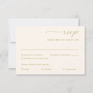 Cartão RSVP Casamento de Caligrafia em Marfim Dourado Delicado