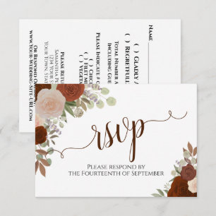 Cartão RSVP Casamento de Caligrafia Floral de Rust Orange