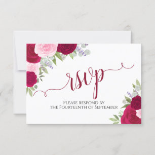 Cartão RSVP Casamento de Caligrafia Floral Elegante Magenta Ro