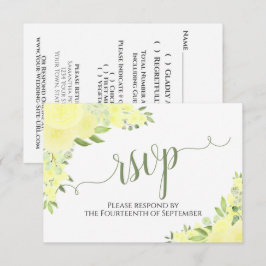 Cartão RSVP Casamento de Caligrafia Floral Elegante Yellow Boh