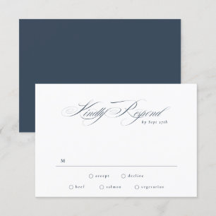 Cartão RSVP Casamento de Caligrafia Formal de marinho Azul