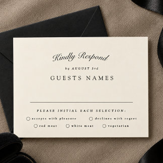 Cartão RSVP Casamento de Caligrafia Formal Preto e Creme