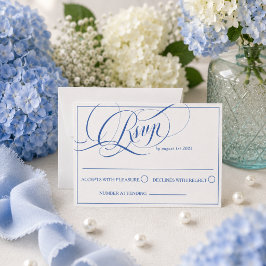 Cartão RSVP Casamento de Caligrafia Luxo Azul