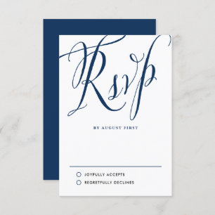 Cartão RSVP Casamento de Caligrafia Russa marinho Azul
