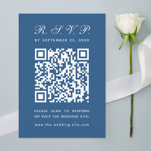 Cartão RSVP Casamento de Caligrafia Simples Código QR Azul Clá