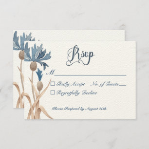Cartão RSVP Casamento de Campo Azul de Cornflores e Trigo