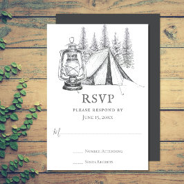 Cartão RSVP Casamento de Campos de Tent, Lanterna e Woodland