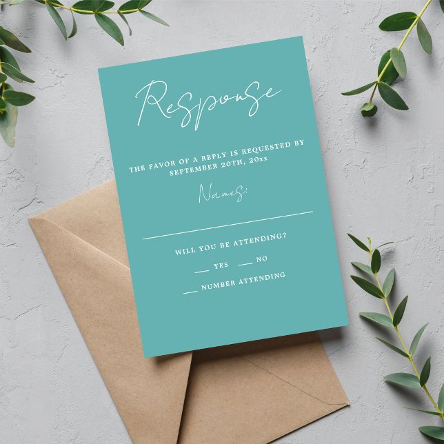 Cartão RSVP Casamento de Caribe Mínimo do Script Simplicity 3  (Criador carregado)