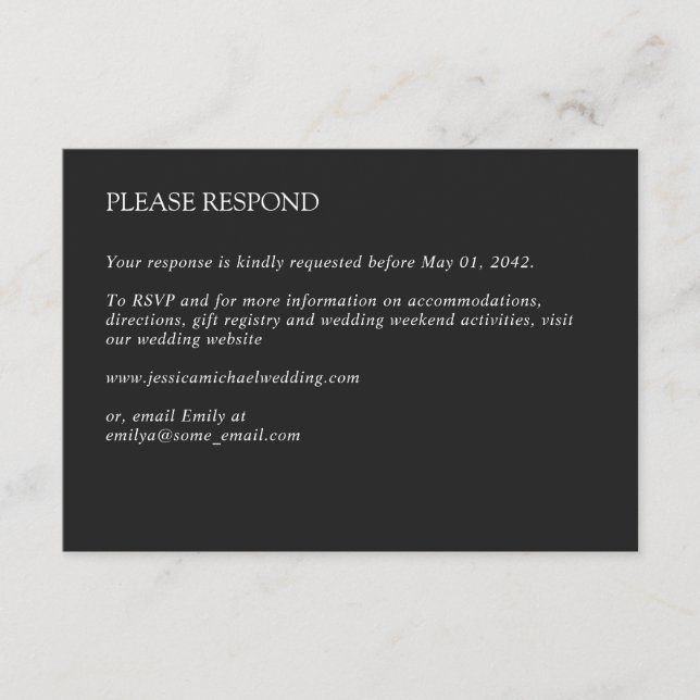 Cartão RSVP Casamento de carvão mínimo moderno (Frente)