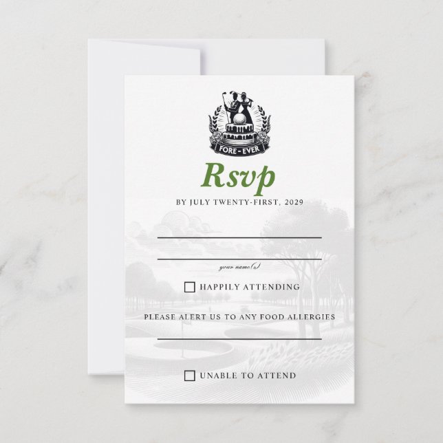 Cartão RSVP Casamento de Casal de Golfe (Frente)