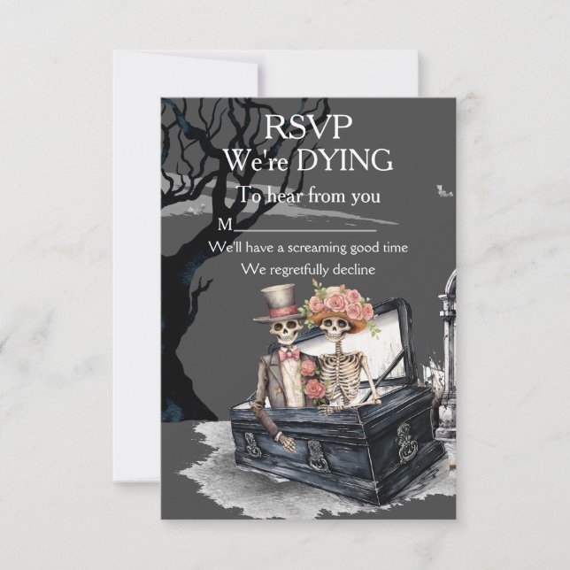 Cartão RSVP Casamento de Casal Esquelético (Frente)