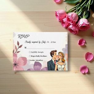 Cartão RSVP Casamento de Casal Romântico Floral de Aquarela El