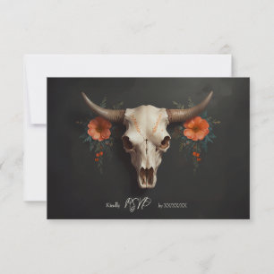 Cartão RSVP Casamento de Caveira Floral de Cama Minimalista