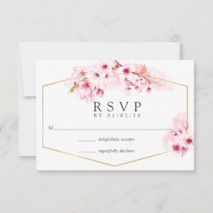 Cartão RSVP Casamento de Cerejeira Rosa Geométrica de Primaver