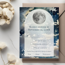 Cartão RSVP Casamento de Céu Noturno Lunar