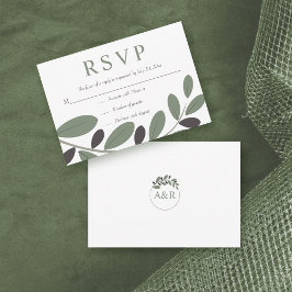 Cartão RSVP Casamento de charme Sylized Olive Branch Mediterrâ