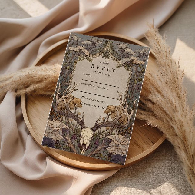 Cartão RSVP Casamento de Chifre de Floresta Boho (Criador carregado)