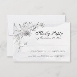 Cartão RSVP Casamento de Cinza Branca Floral de Aquarela Branc
